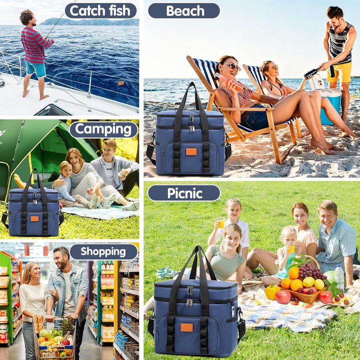 Kühltasche 30.7L Doppel-Kühltasche Gross Faltbar, Thermotasche Hält Warm &amp; Kalt, Picknicktasche mit