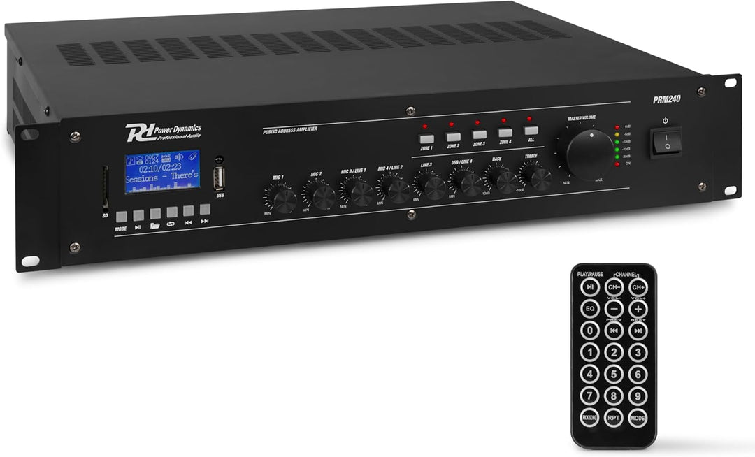 Power Dynamics PRM240-100 Volt-Verstärker für Lautsprecher- oder Musikanlagen mit u. a. Bluetoot und
