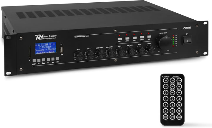 Power Dynamics PRM240-100 Volt-Verstärker für Lautsprecher- oder Musikanlagen mit u. a. Bluetoot und