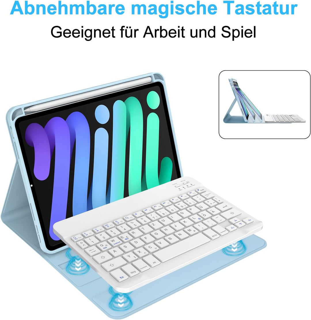 SENGBIRCH Hülle mit Tastatur für iPad mini 7 (A17Pro) 8.3" 2024 - QWERTZ Deutsche Tastatur Abnehmbar