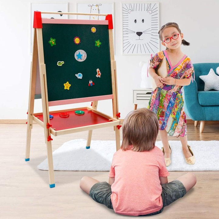 Maycoly Kinder Staffelei mit Papierrolle doppelseitiges Whiteboard und Kreidetafel Holz Kunst Staffe