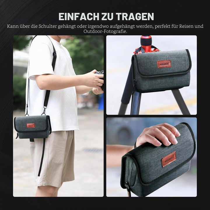 NEEWER Kamera Objektiv Filtertasche mit wasserabweisender Hartschale, 6 weichen Taschen, Schultergur