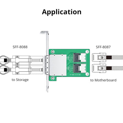 10Gtek SAS Adapter 2X Internal SFF-8087 to 2X External SFF-8088 Slot 8087 Slot to 8088 Slot, 8087 Sl