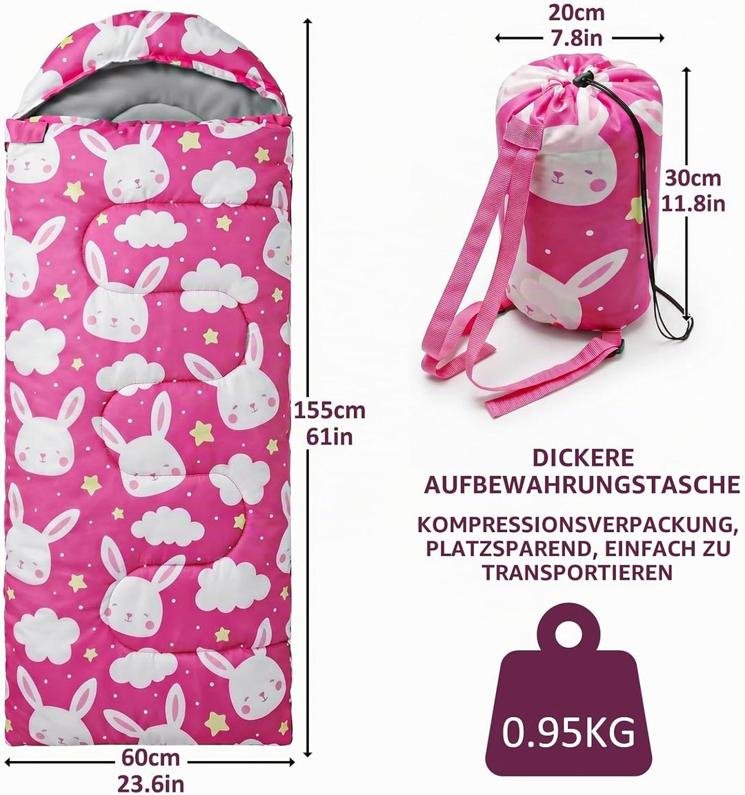 tuphen Kinder-Schlafsäcke – Camping-Schlafsäcke mit Tragetasche – kompakter Schlafsack zum Wandern,
