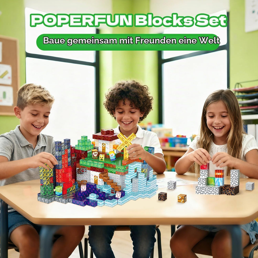 POPERFUN Magnetische Bausteine 600PCS, Magnetbausteine Kinder ab 3-12 Jahren, STEM Lernspielzeug Mag