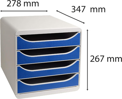 Exacompta 310003D Premium Ablagebox mit 4 Schubladen für DIN A4+ Dokumente. Belastbare Schubladenbox