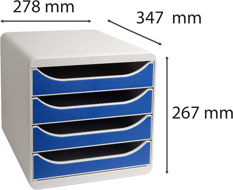 Exacompta 310003D Premium Ablagebox mit 4 Schubladen für DIN A4+ Dokumente. Belastbare Schubladenbox