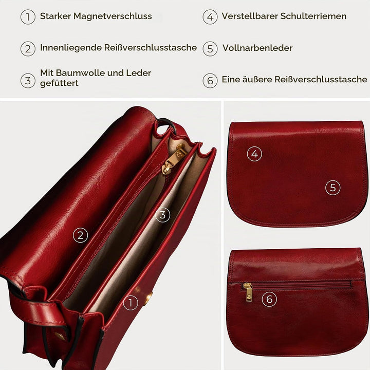 Time Resistance Leder Umhängetasche Damen - Messenger Bags - Arbeitstasche Damen - Schultertasche -