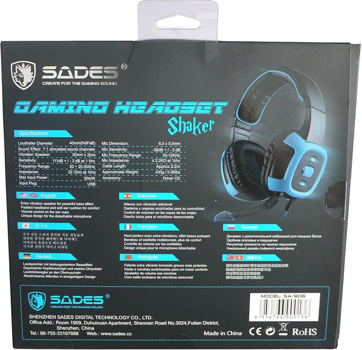 Sades In-Ear-Gaming-Kopfhörer schwarz schwarz/blau SA-906, SA-906