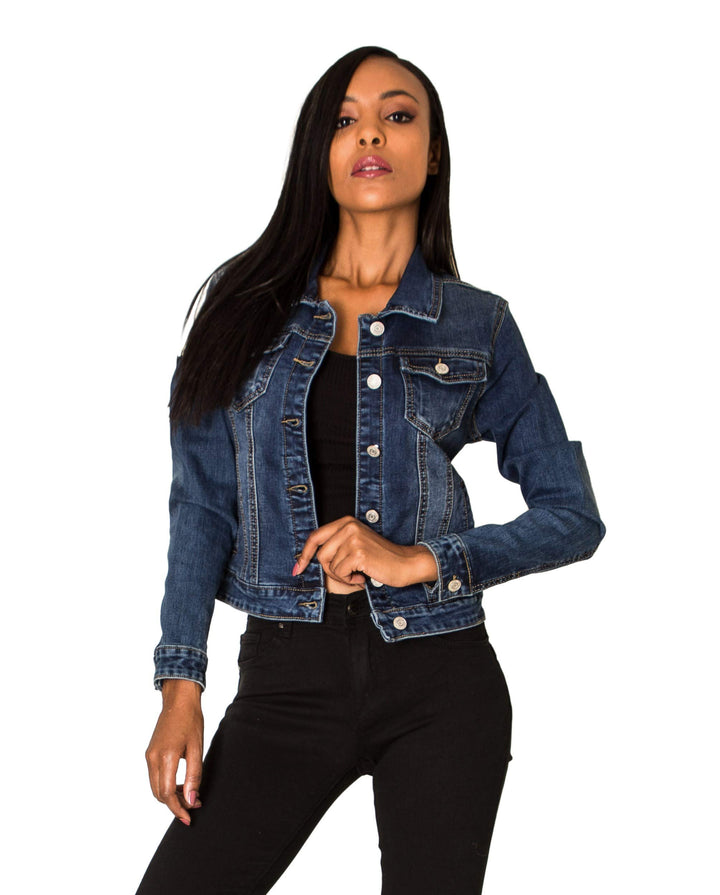 Nina Carter Damen Slim Fit Jeansjacke Übergangsjacke Leichte Skinny Stretch Jacke Denim Casual M Dun