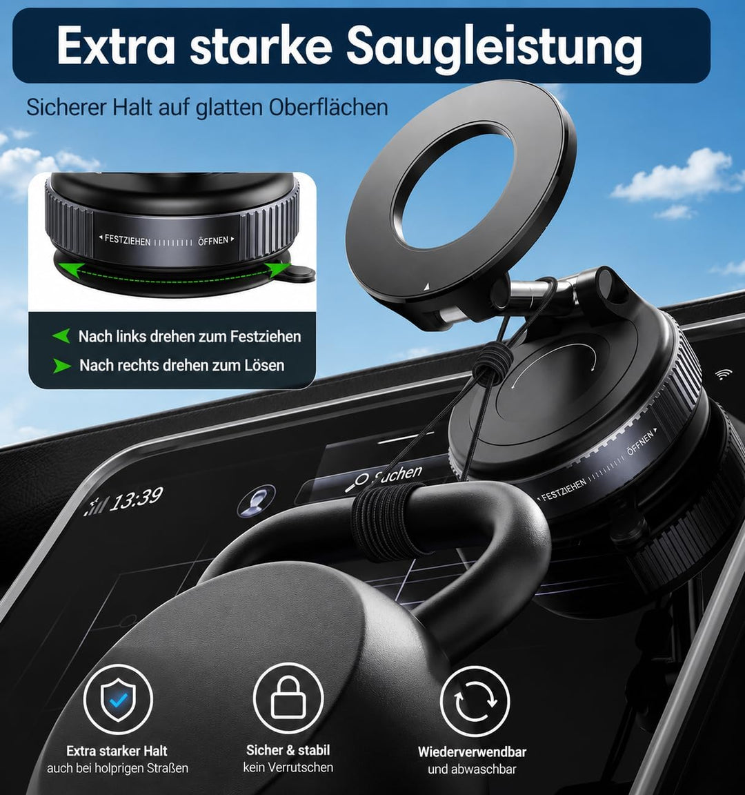 Telvesse 2026 Vakuum-Magnet Handyhalterung mit starker Saugkraft, klappbar & 360° verstellbar – Magn