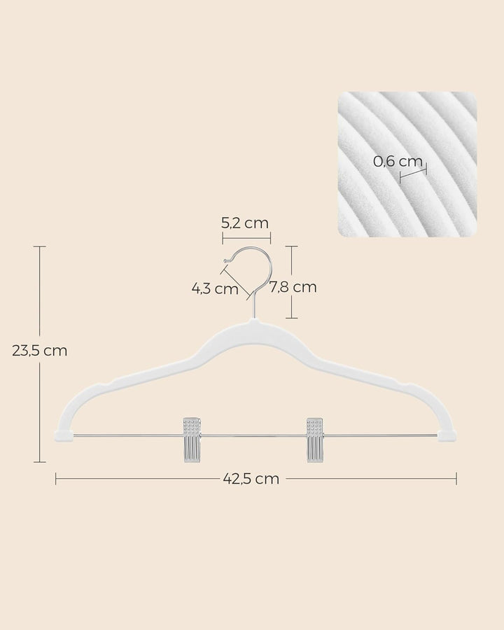 SONGMICS Kleiderbügel Samt, 20er Set, Hosenbügel, 42,5 cm lang, mit verstellbaren Clips, rutschfest,