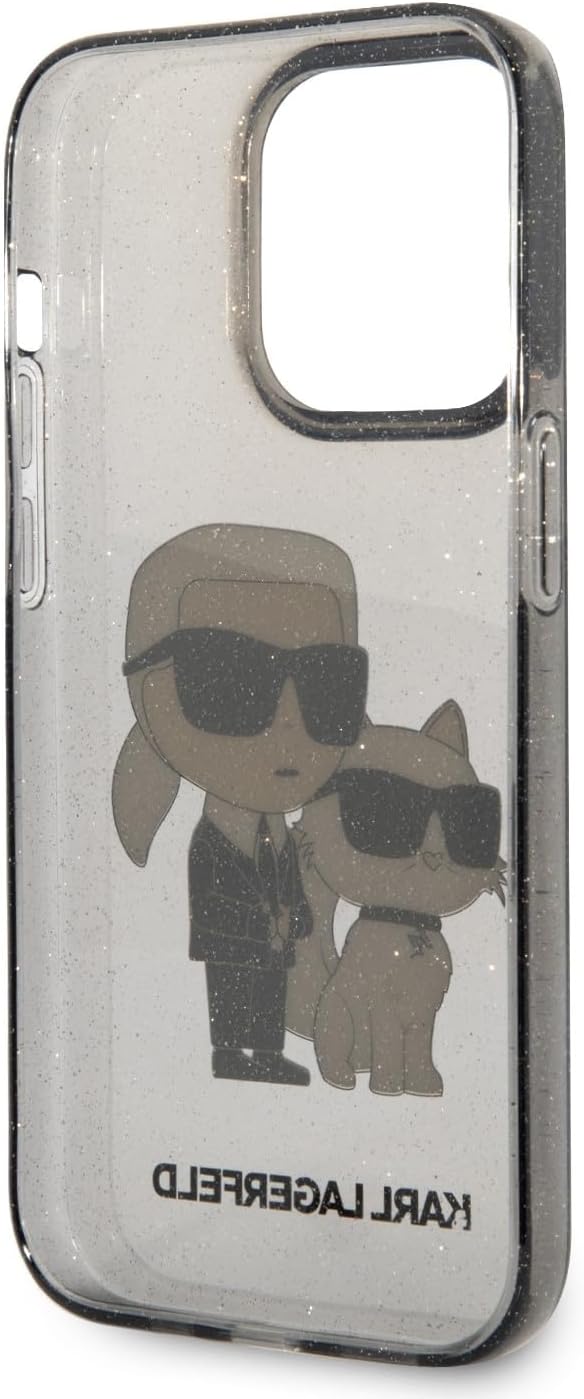 Karl Lagerfeld KLHCP14LHNKCTGK Hülle für iPhone 14 Pro 6,1" Schwarz hardcase Gliter Karl&Choupette