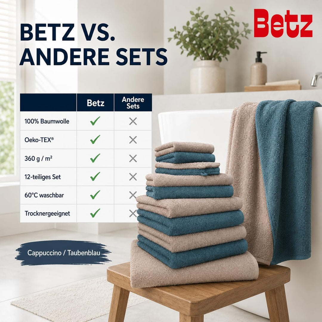 Betz 12 TLG. Handtuch Set Berlin 100% Baumwolle 2 Liegetücher 4 Handtücher 2 Gästetücher 2 Seiflappe
