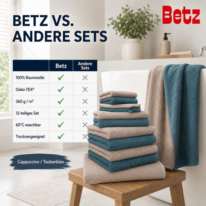Betz 12 TLG. Handtuch Set Berlin 100% Baumwolle 2 Liegetücher 4 Handtücher 2 Gästetücher 2 Seiflappe