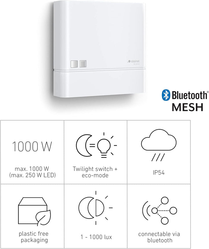 Steinel Dämmerungssensor NightmatIQ Plus Weiss, smarter Dämmerungsschalter, 1000 W, Zeitschaltuhr, p