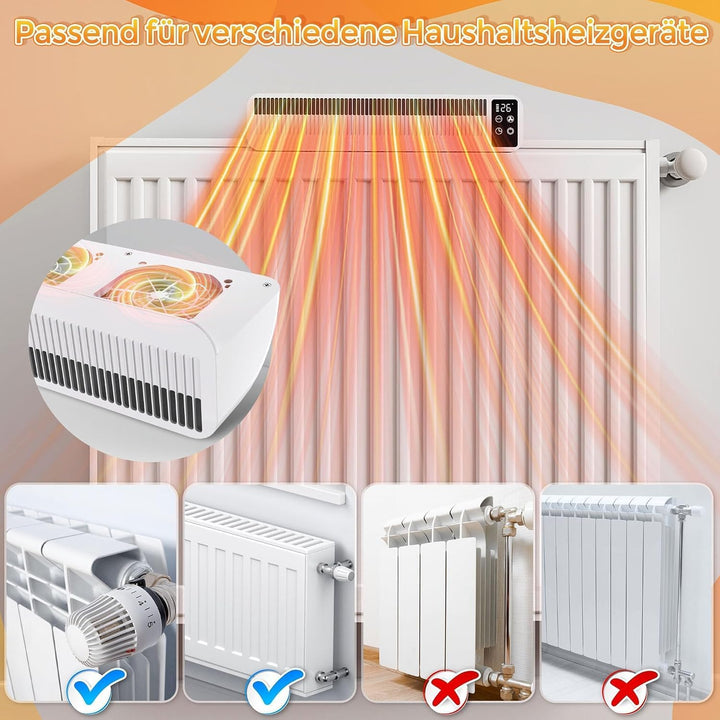 XMTECH Heizkörper Ventilator, Heizungsventilator, 3 Stufen, Weiss, 2 Stück, 2 Stück