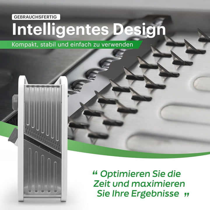 Gemüsehobel Mandoline Edelstahl – Professioneller Gemüseschneider mit einstellbarer Schnittstärke, J
