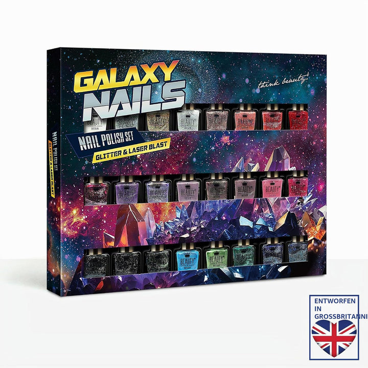 Set aus 24 Glitzer-Nagellacken – 24 Faszinierende Farbtöne in einer Kosmischen Box – 6.5 ml Fläschch