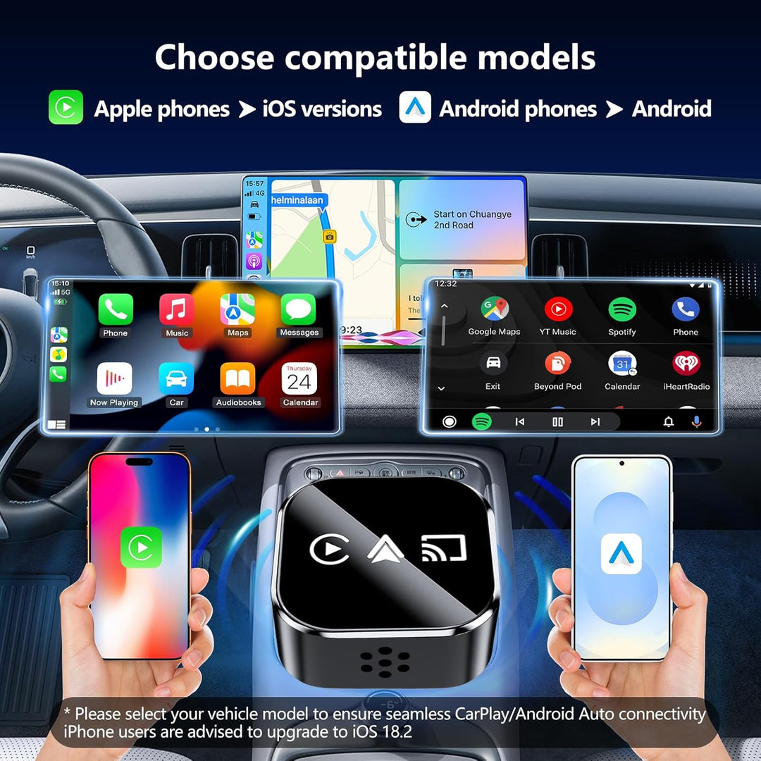 auvstar 2026 Upgraded, Mirror Link, 3 in 1 CarPlay & Android Auto Wireless Adapter für iOS 11+/Andro