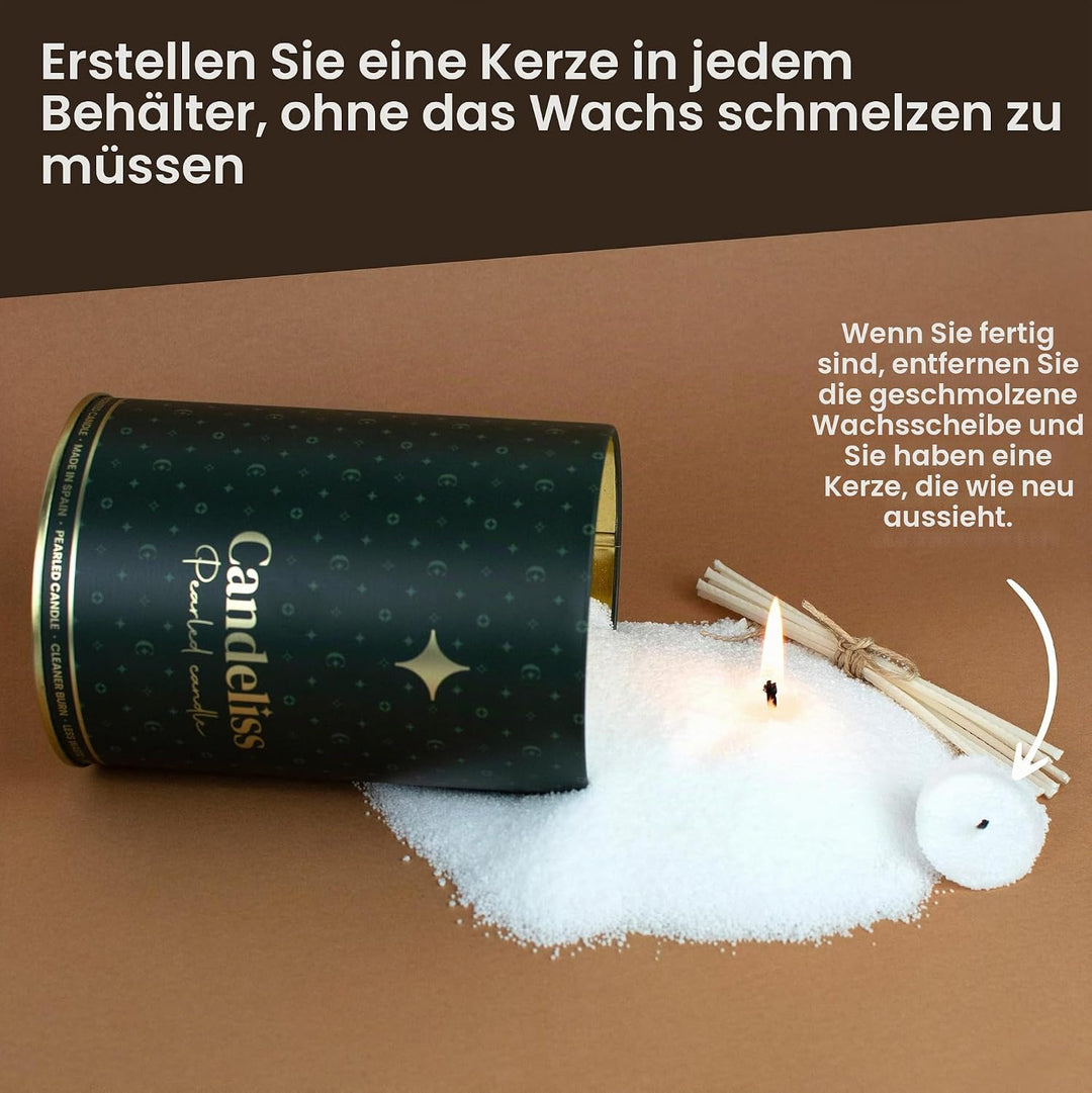 CANDELISS Kerzensand mit Docht Set in luxuriöser Metalldose. Kerzen sand perlenkerzen Pearled candle