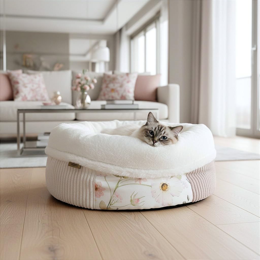 PRASKA Patchwork Katzenbett Hundebett 50 cm – Weiches Plüschbett mit Premium-Fell | Flauschiges Haus