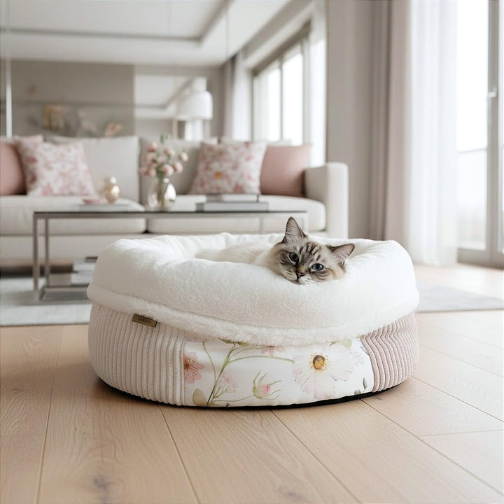 PRASKA Patchwork Katzenbett Hundebett 50 cm – Weiches Plüschbett mit Premium-Fell | Flauschiges Haus