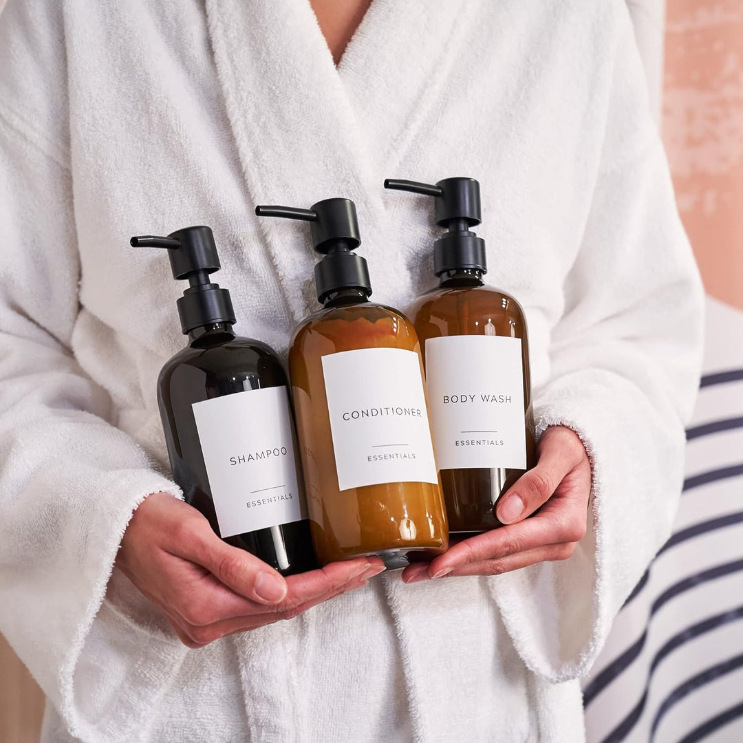 Stylischer Shampoo- und Spülungsspender, Set mit 3 Stück, Moderne 600 ml Duschseife, PET-Flaschen mi