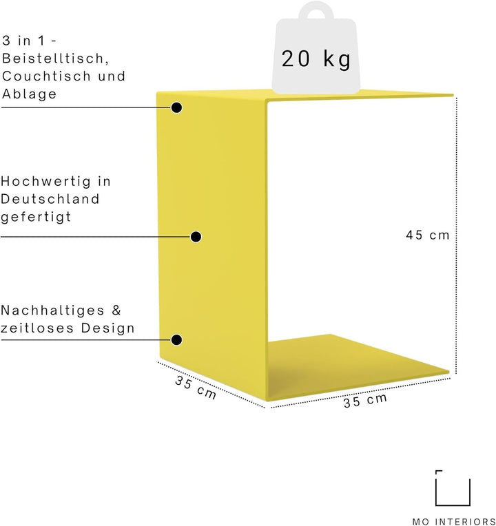 Beistelltisch | Couchtisch | Sofatisch | Metall | 35 x 35 x 45 cm | gelb | Indoor & Outdoor | Made i