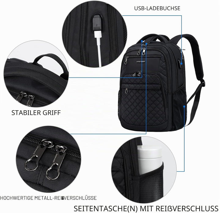 KROSER Laptop Rucksack 17,3'' Business Rucksack Schulrucksack Grosser Wasserdicht Taschen Reise Back