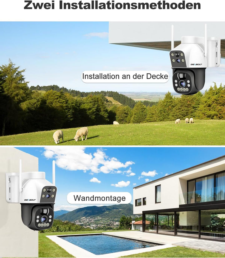 GENBOLT 4G AOV Mobilfunk Solar Überwachungskamera Aussen Kabellose, 7/24-Aufzeichnung 3MP+3MP IP Kam