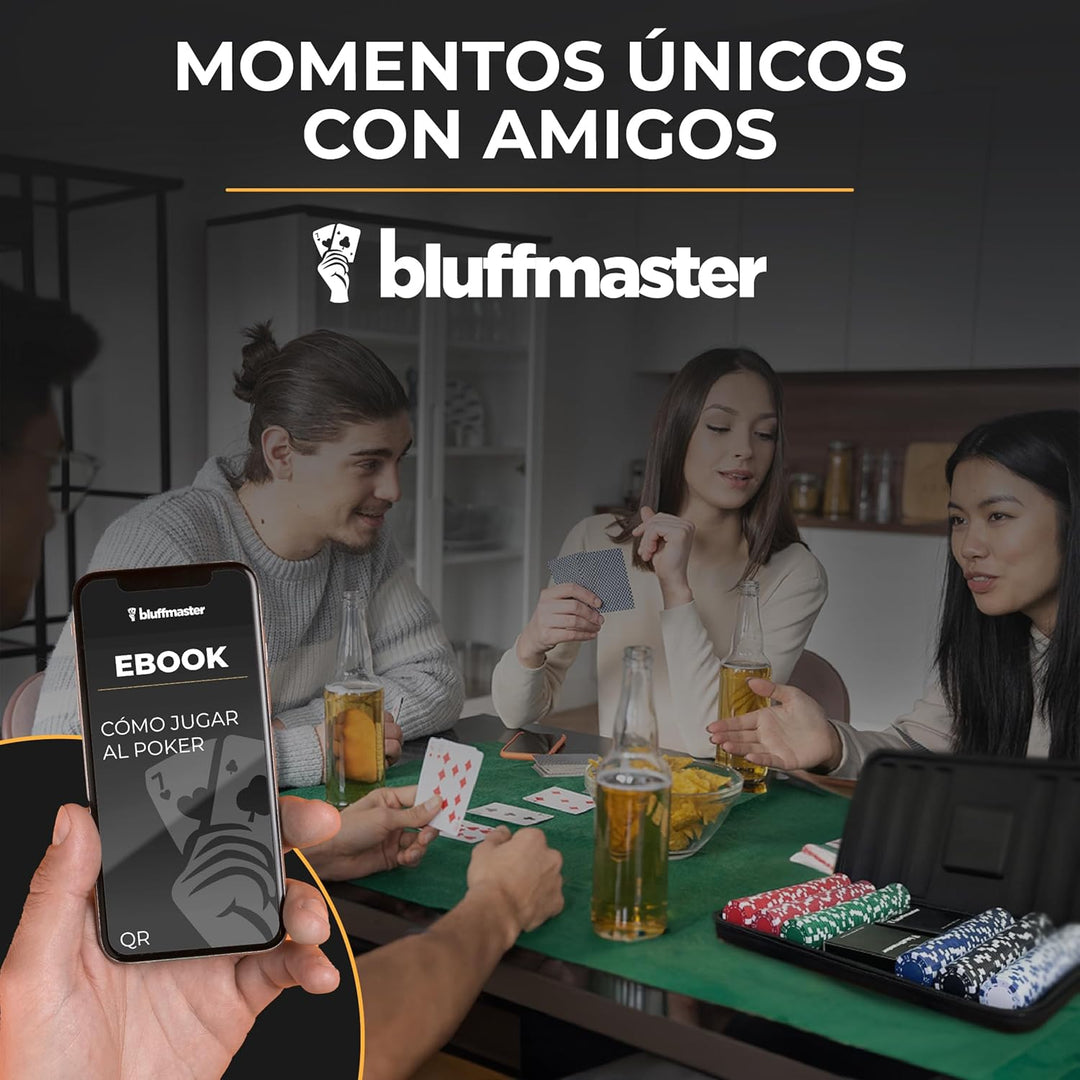 Bluffmaster Professioneller Poker-Koffer – Poker-Set mit 300 Chips, wasserdichten Karten, Ebook mit