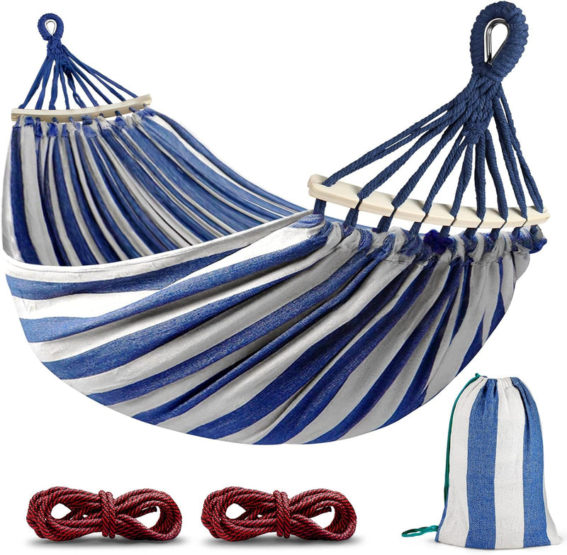 Hängematte Outdoor Camping Hängematte mit gebogener Holzstange, Befestigungsgurte und Tragetasch für