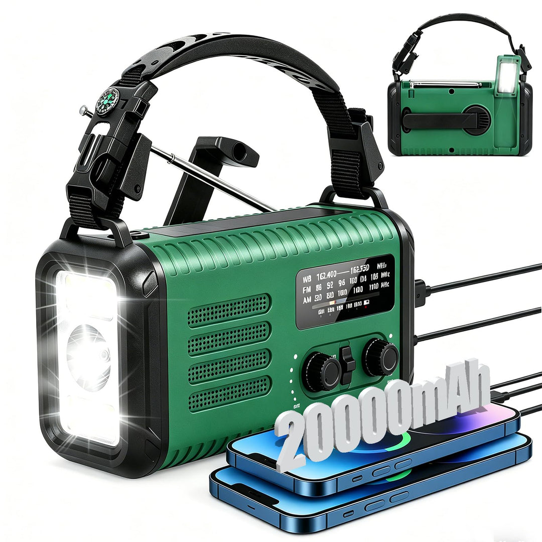 Notfall-Radio, 20.000 mAh/74000 mWh, Solar-Handkurbelradio AM/FM/NOAA Wetterradio, batteriebetrieben