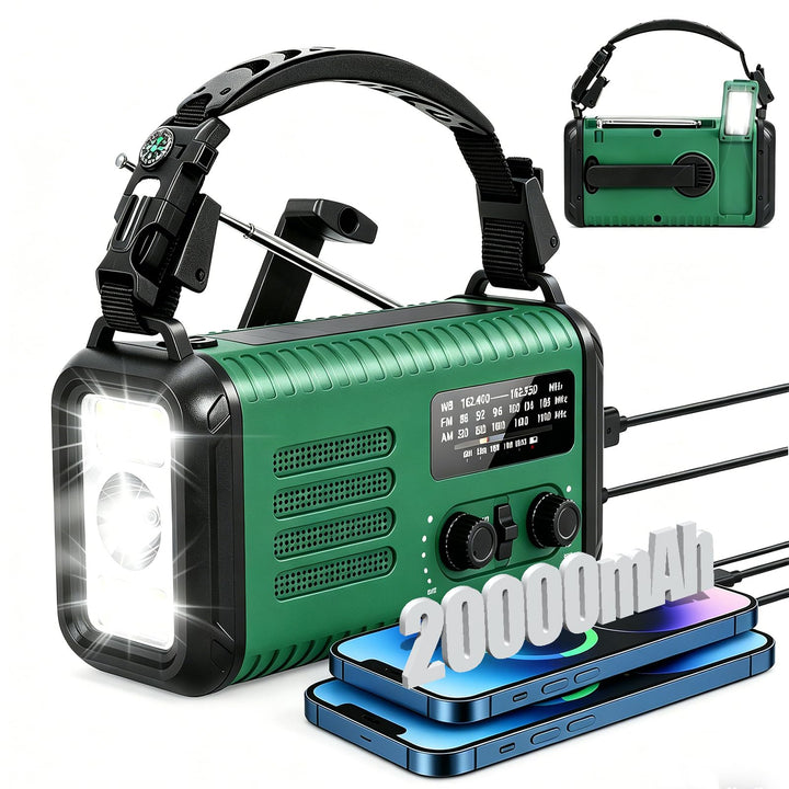 Notfall-Radio, 20.000 mAh/74000 mWh, Solar-Handkurbelradio AM/FM/NOAA Wetterradio, batteriebetrieben