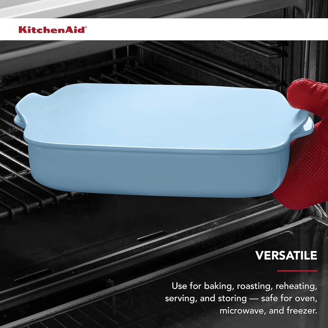KitchenAid KQ994BXBLA Rechteckige Backform mit Deckel Verglastes Steingut, Blauer Samt Rechteckiger