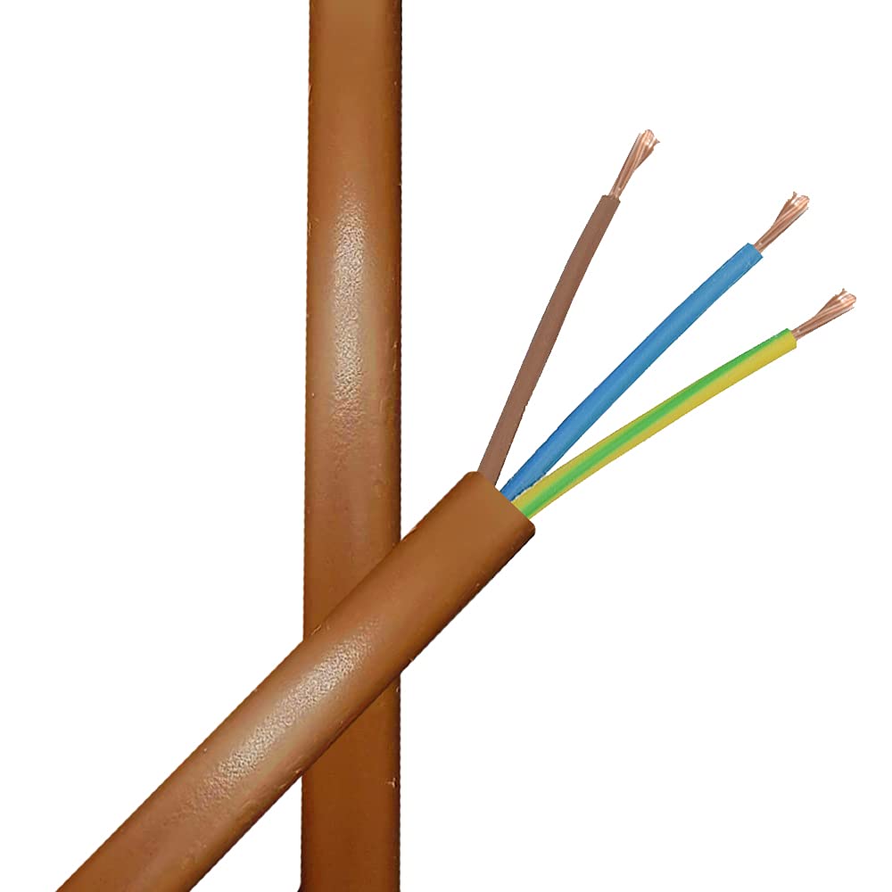 10m Zuleitung hellbraun H03VV-F 3 x 0,75qmm PVC isolierte Schlauch-Leitung Rehbraun 3G Leuchtenkabel