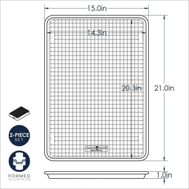 Nordic Ware 44612 Naturals Backblech, Aluminium, Aluminum Aluminum 1-Pack Grosses Blatt mit Gitter,