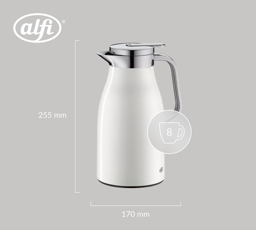 alfi SKYLINE 1,0l, coconut white mat, Edelstahl-Isolierkanne mit hygienischem Hartglaseinsatz, Drehv