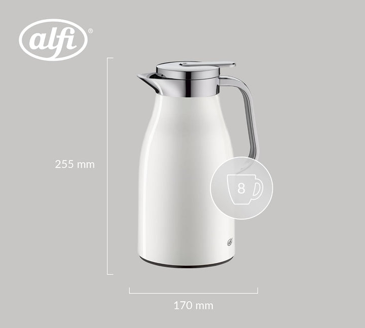 alfi SKYLINE 1,0l, coconut white mat, Edelstahl-Isolierkanne mit hygienischem Hartglaseinsatz, Drehv
