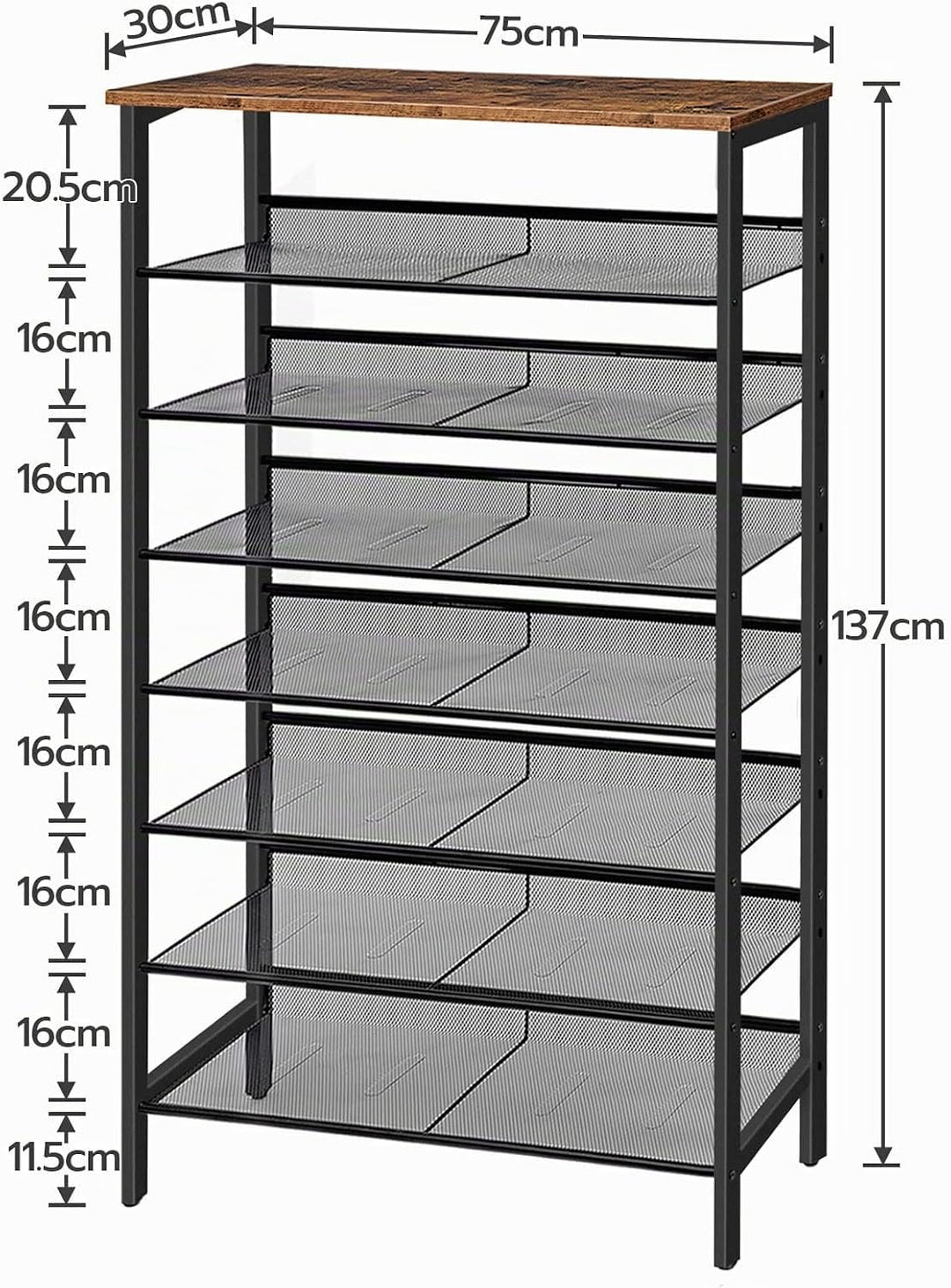 HOOBRO 8-stöckiges Schuhregal, Schuhschrank hoch, Grosse schmal Schuhablage, mit flache und kippbare