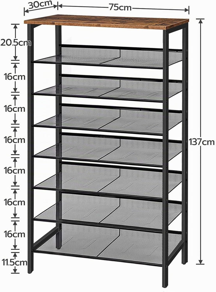 HOOBRO 8-stöckiges Schuhregal, Schuhschrank hoch, Grosse schmal Schuhablage, mit flache und kippbare
