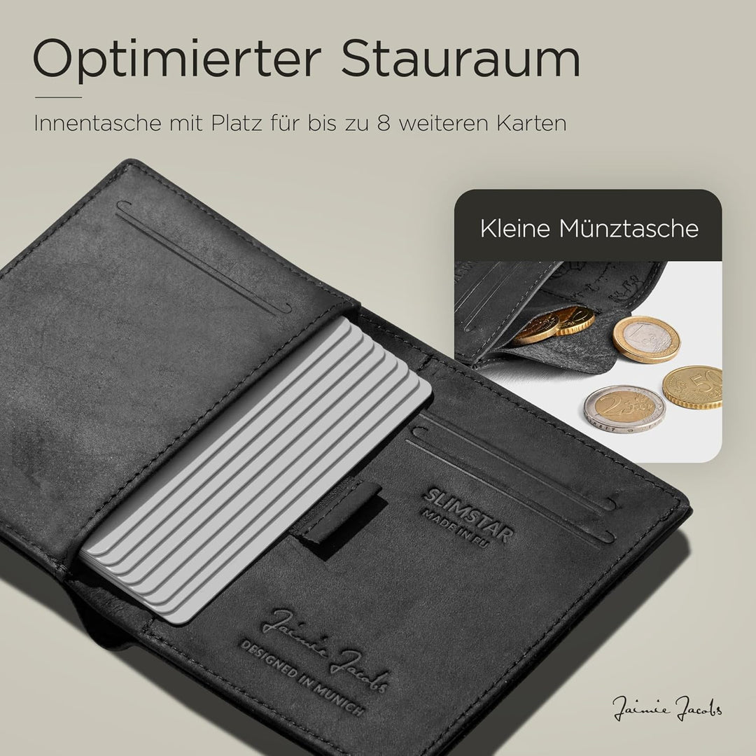 Jaimie Jacobs SLIMSTAR Geldbeutel dünne Geldbörse echtes Leder Slim Wallet Hochformat RFID-Schutz He