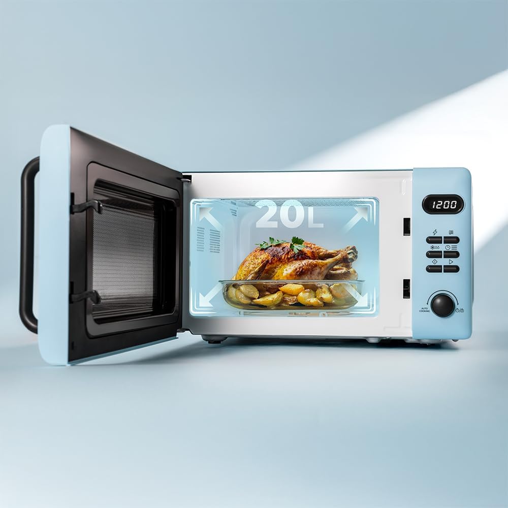 Cecotec Digitale Mikrowelle mit Grill 20L Proclean 5110 Blau. 700W in 6 Stufen und 800W Grill, Aufta