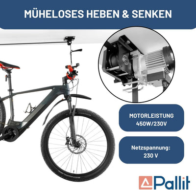 Pallit Elektrischer Fahrradlift BIKELIFT | 100 kg Tragkraft | 3000 mm Hubhöhe | Fahrradhalterung für