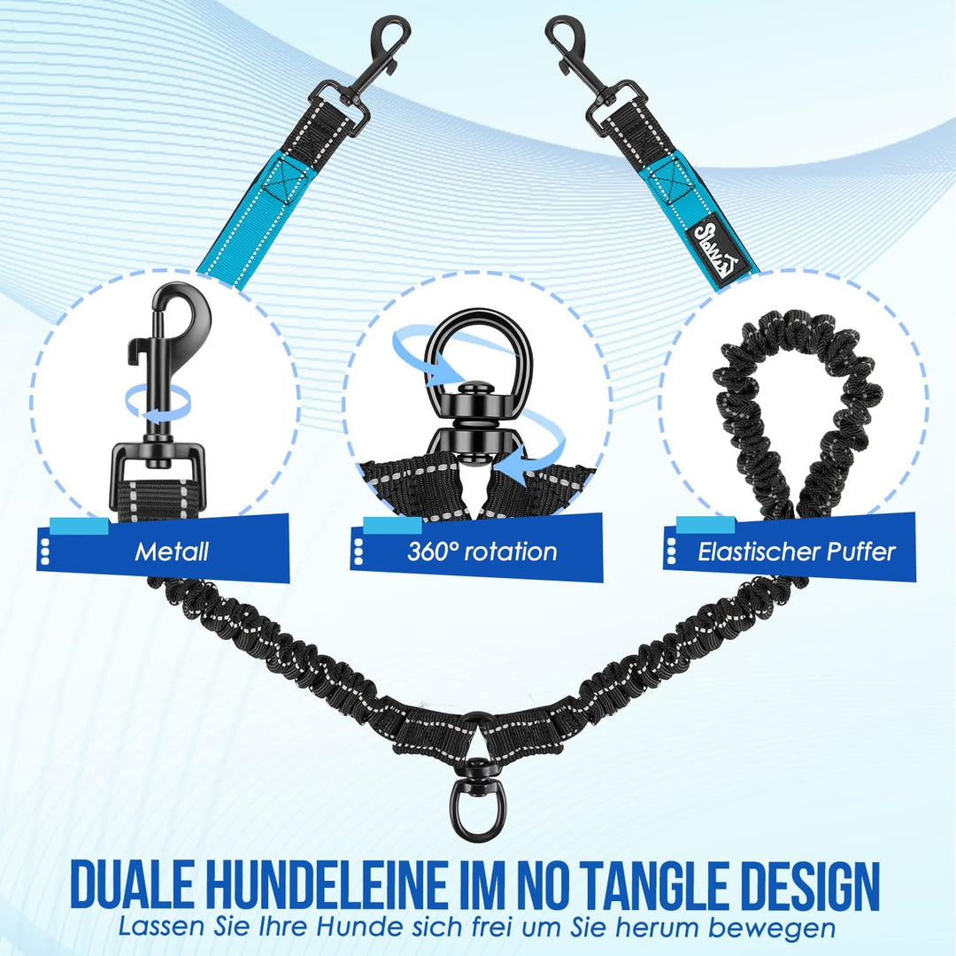 Eyein Doppelleine für 2 Hunde, Hundeleine für kleine und mittelgrosse Hunde, Flexible und reflektier