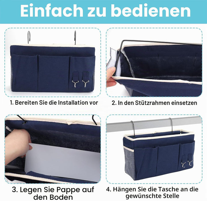 2 Pack Nachttisch-Hängeaufbewahrung Hängeorganizer mit 3 Fächern, Bett Organizer zum Einhängen, Häng