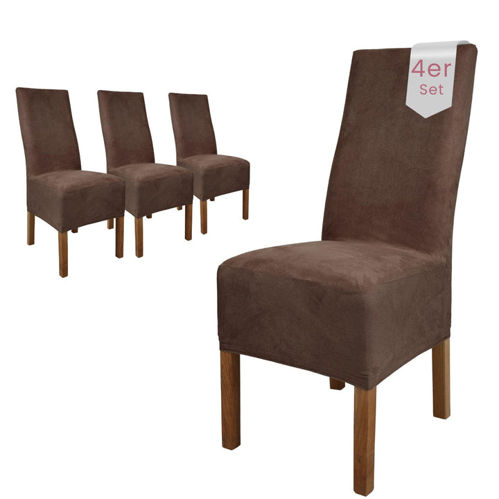 SCHEFFLER-Home Stuhlhussen 4er Set Leon Braun/elastische Wildleder Hussen für Stühle/Robustes Freisc