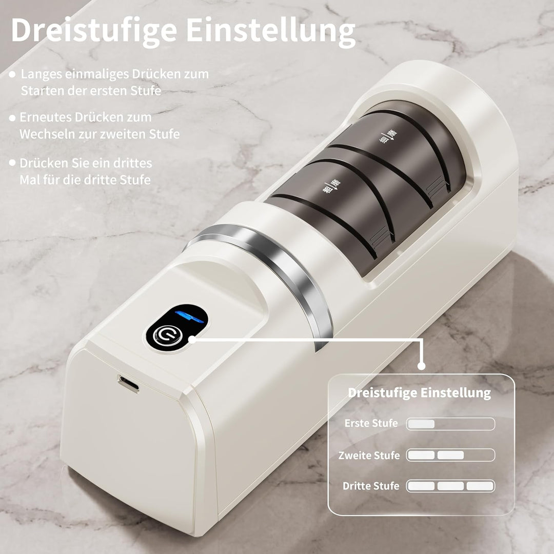 Elektrischer Messerschärfer, 5-in-1 Messerschärfer mit 3-Geschwindigkeiten Einstellung, wiederauflad