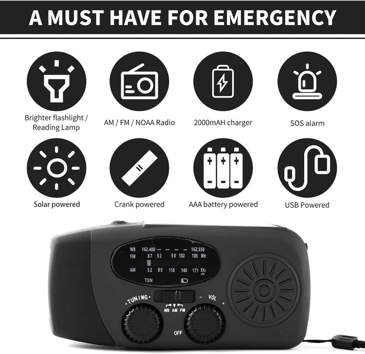 Notfall-Handkurbelradio mit LED-Taschenlampe für Notfälle, tragbares AM/FM-NOAA-Wetterradio, Dynamor